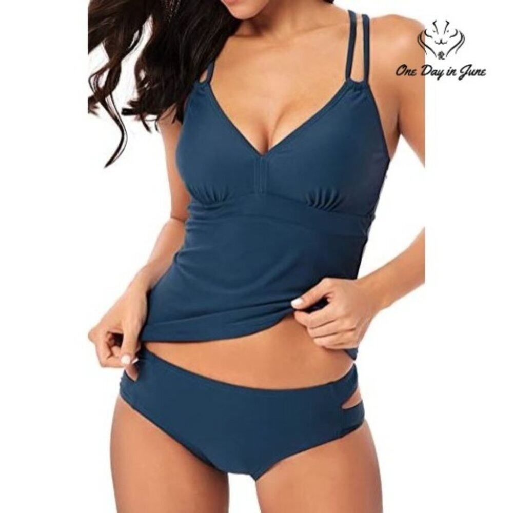 Vogueric Criss Cross Strap Tankini Swimsuit Size S